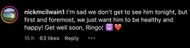 A fan's comment under Ringo Starr's press release on Instagram (Image via Instagram/@ringostarrmusic)